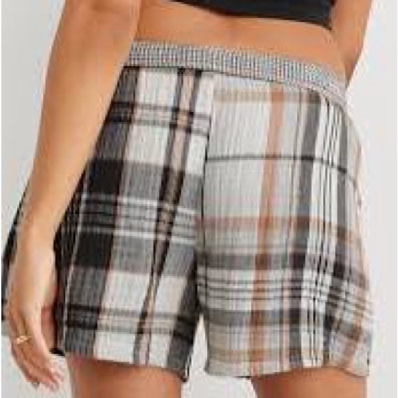 Aerie Plaid Women's gauzy cotton pajama shorts XS NEUTRAL - Picture 2 of 7